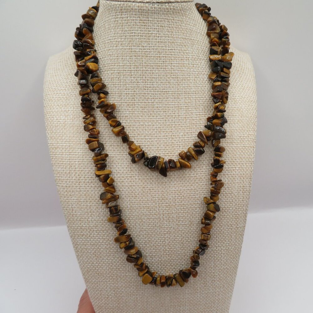 Tiger's Eye Stone Polished Chip Necklace Continuous Strand
